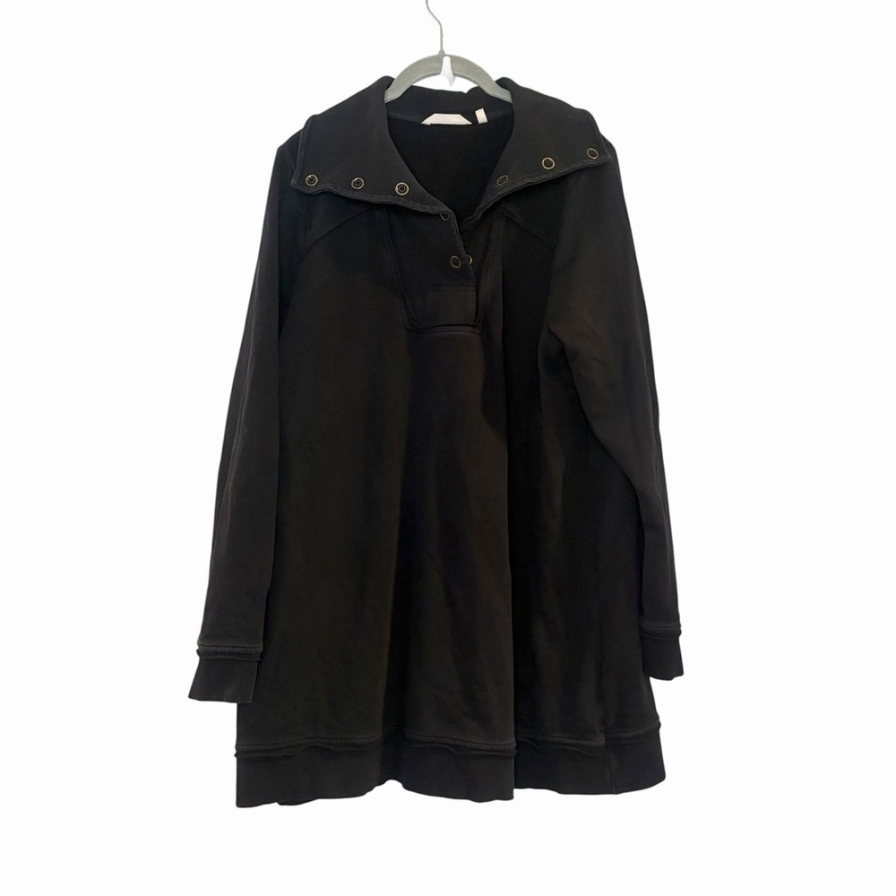 Soft Surroundings Womens Black French Terry Sweatshirt Size L‎ Snap Neck Henley